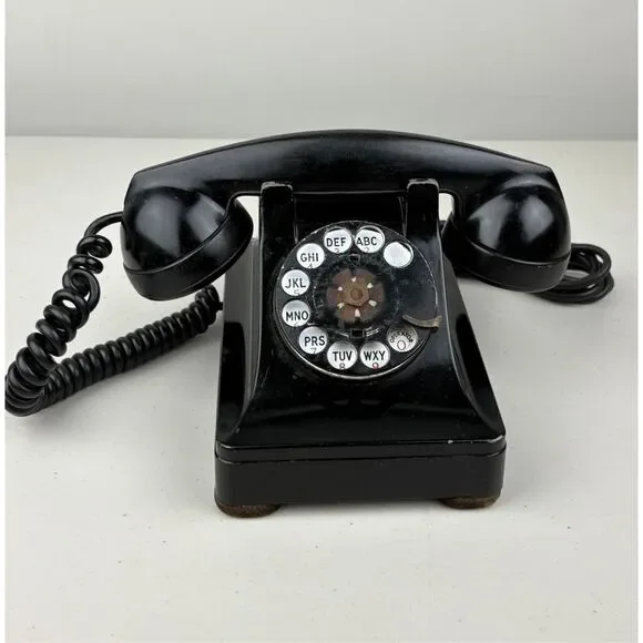 Vintage 1940s Western Electric FIW F1W Black Rotary Desktop Telephone Black USA - Picture 1 of 13